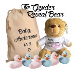 Personalised Gender Reveal Teddy Bear With Matching Gift Bag - Baby Anderson Design - Boy Girl